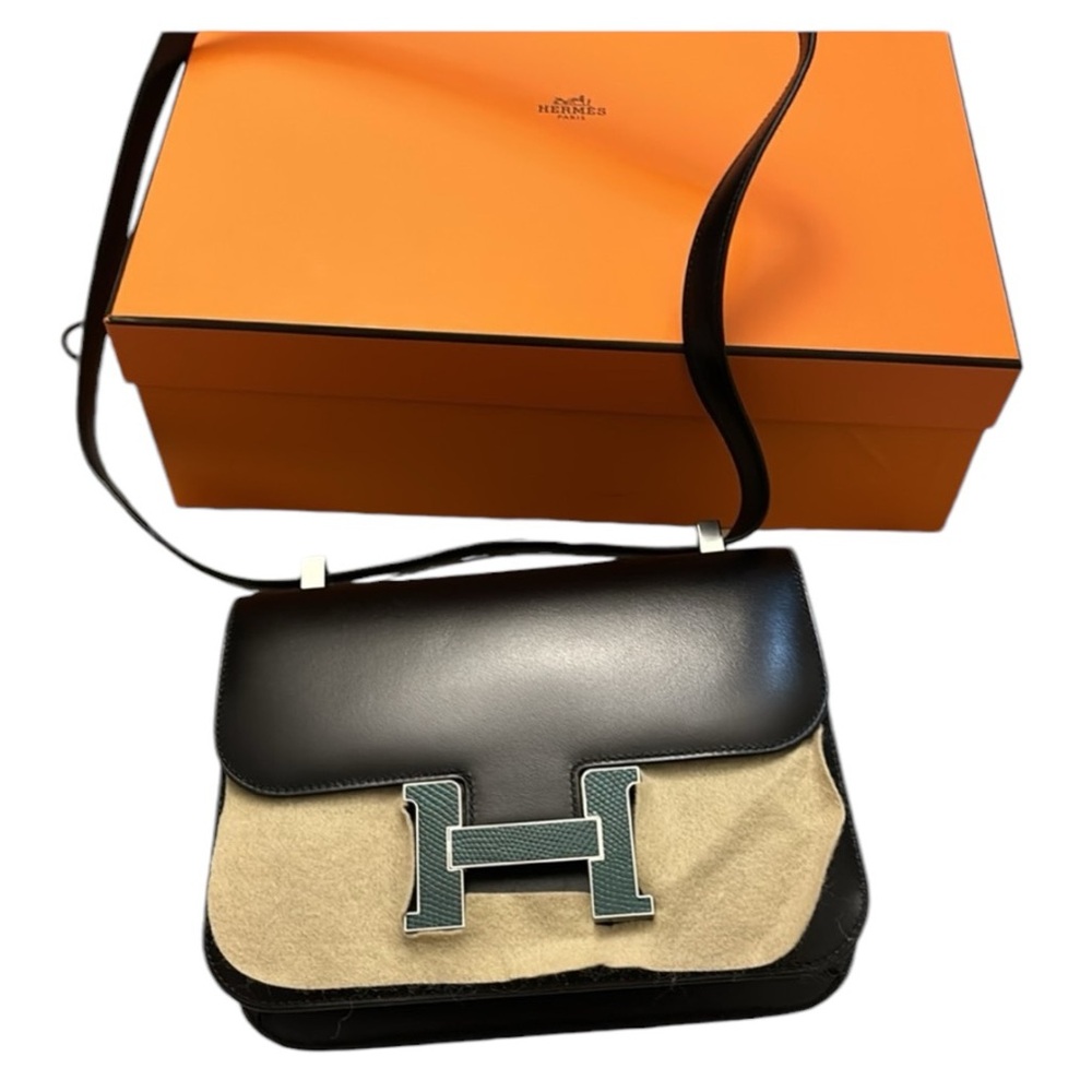 Hermes green lizard black Constance 24 bag